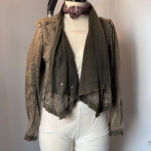 Free People Distressed Olive Jean Jacket
